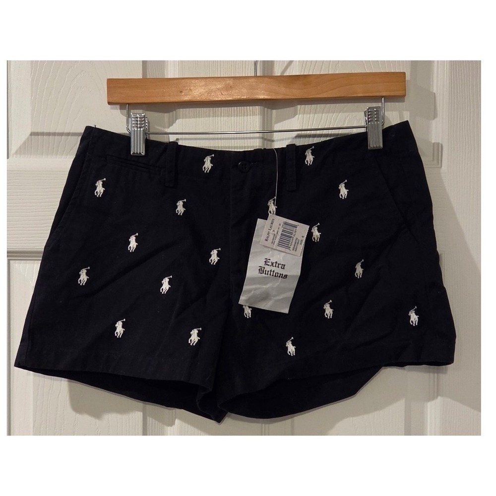 Vintage Ralph Lauren Sport Shorts 6 Navy Pony Print Embroidered Preppy NWT